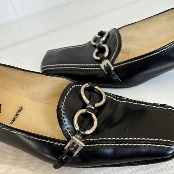Prada Square Toe Loafer; Chunky Kitten Heel - Vintage - Picture 3 of 7